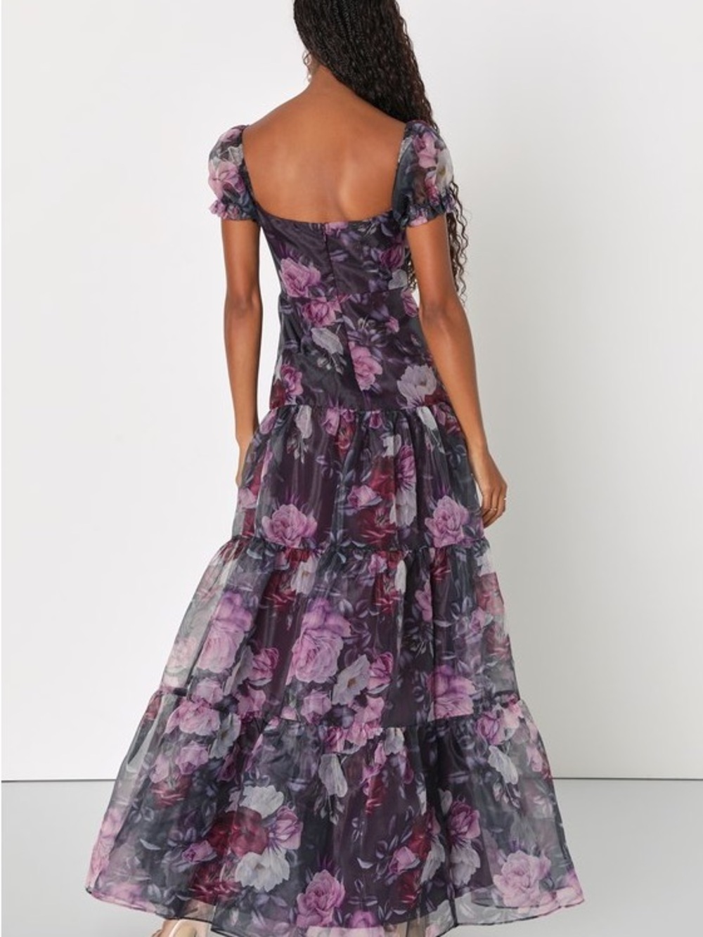 Lulu's Women’s Floral Puff-Sleeve Tiered Maxi Wedding Guest Dress Small NWT - Picture 3 of 16